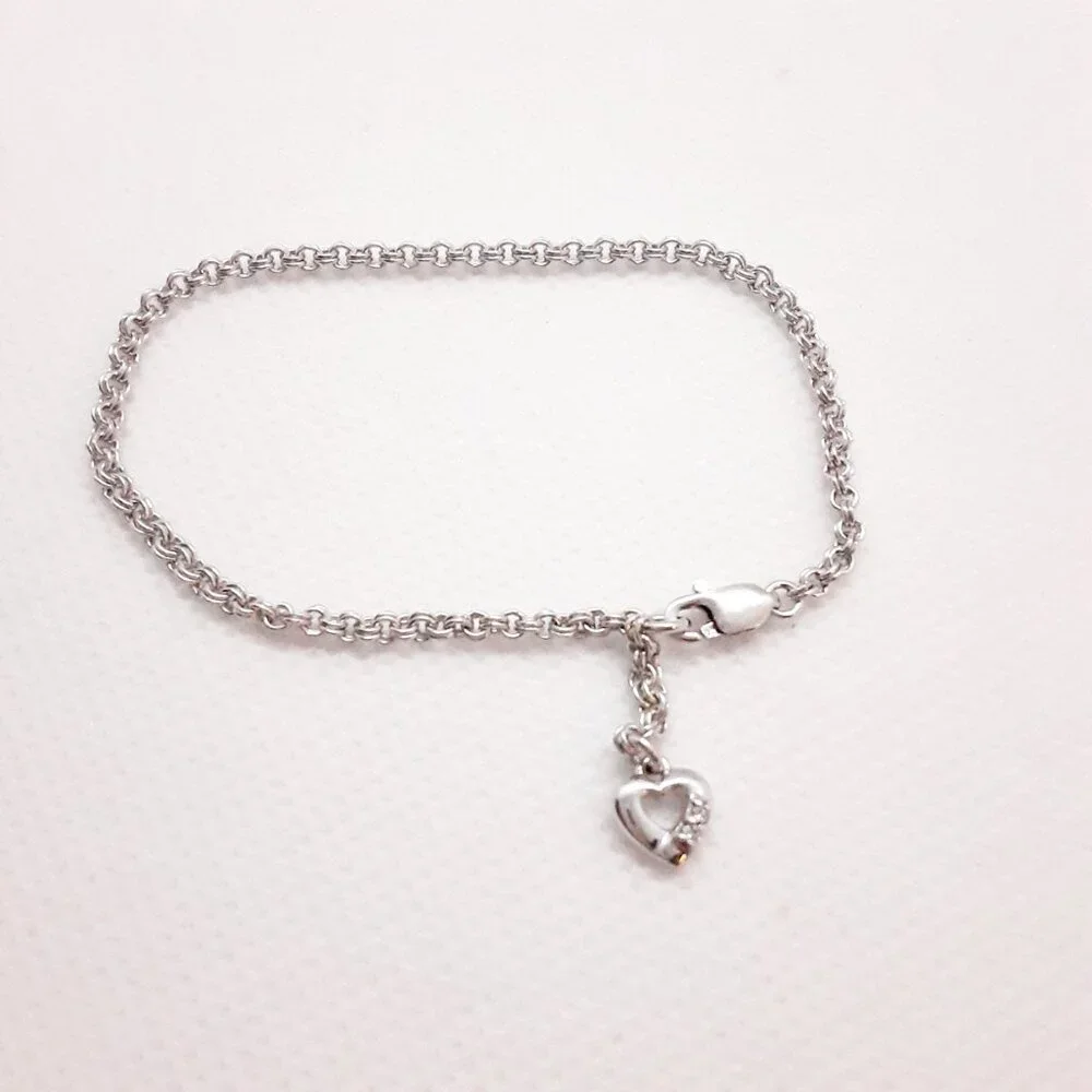 NEW sweet baby link bracelet with heart charm and diamonds - Picture 10 of 10